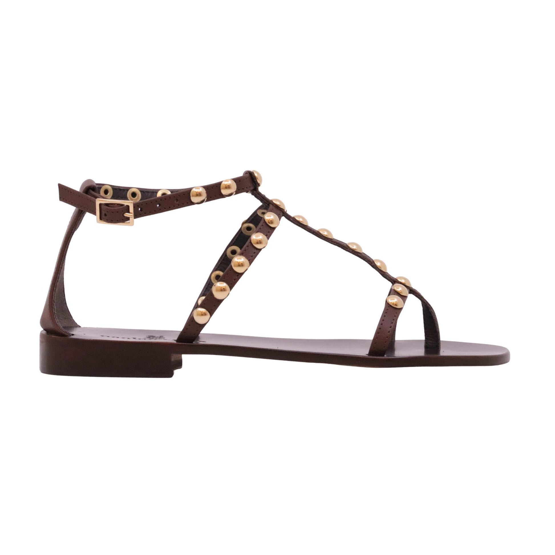 Paolo Ferrara 3307 sandalo donna in pelle testa di moro con borchie oro Made in Italy 