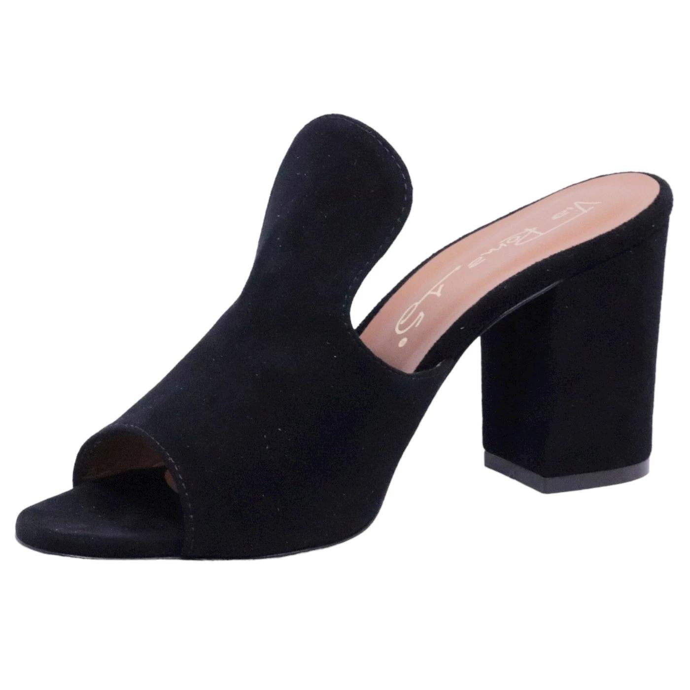 Sandalo donna Via Roma 15 2646 in camoscio nero e suola in vero cuoio 