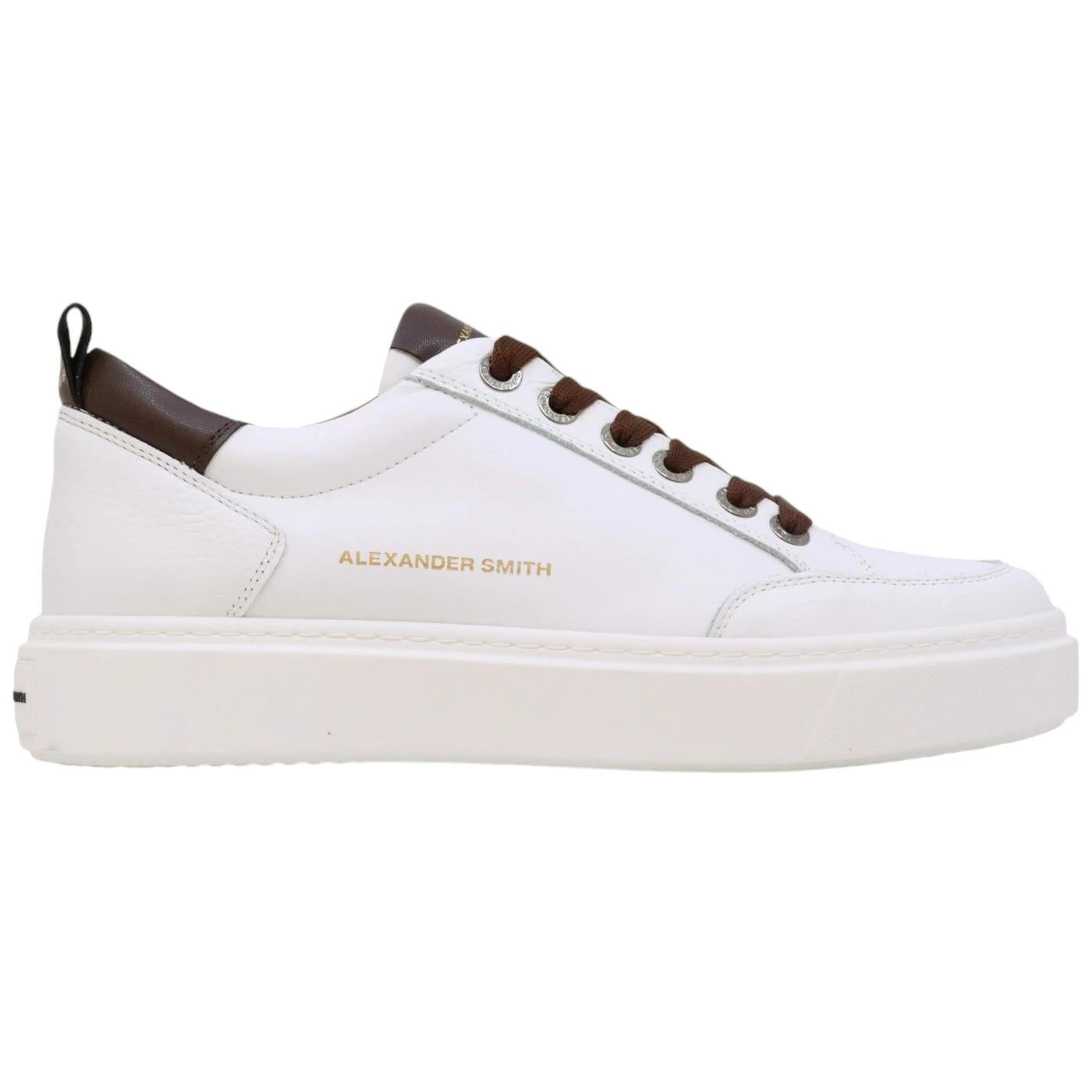 Sneaker uomo Alexander Smith Bond in pelle bianca con dettagli in marrone scuro 