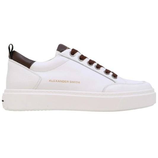 Sneaker uomo Alexander Smith Bond in pelle bianca con dettagli in marrone scuro 
