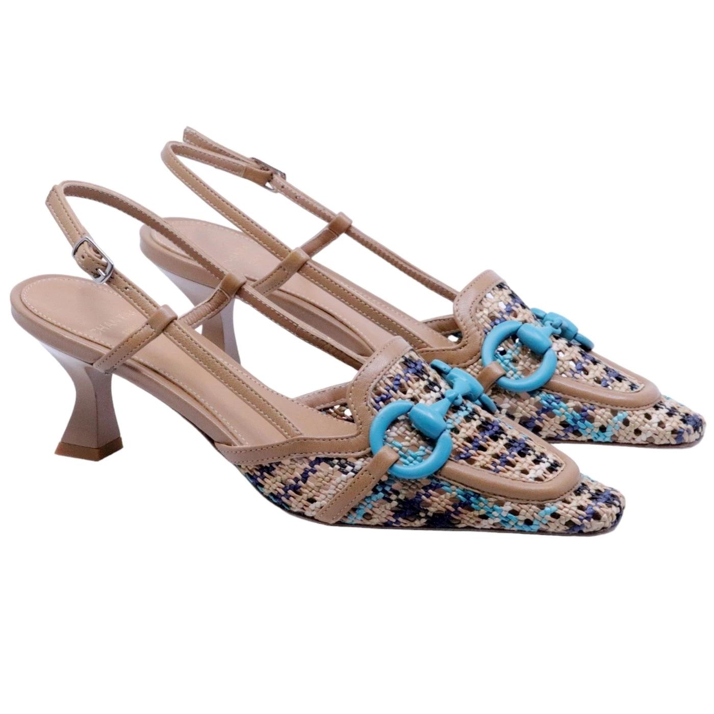 Slingback donna Chantal 2245 in pelle nocciola e corda intrecciata 