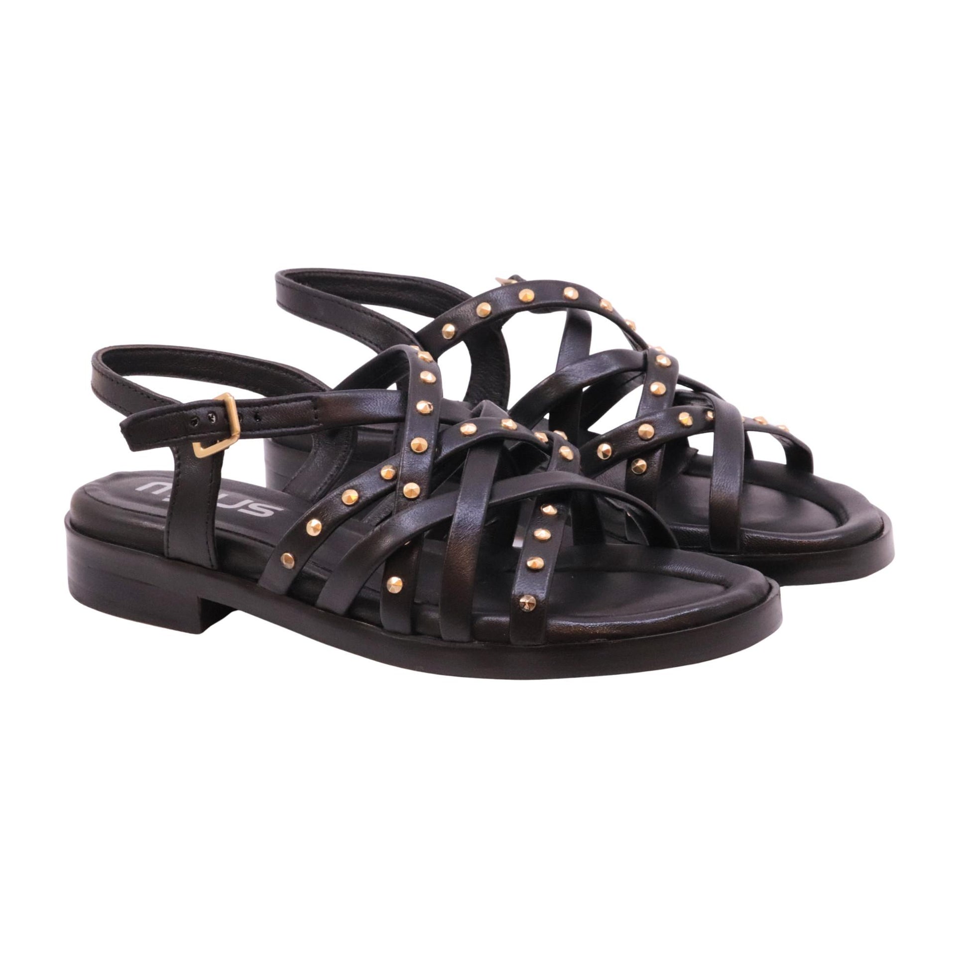 Mjus Orlana N17011 sandalo donna in pelle nera con borchie casual estivo 
