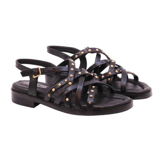 Mjus Orlana N17011 sandalo donna in pelle nera con borchie casual estivo 
