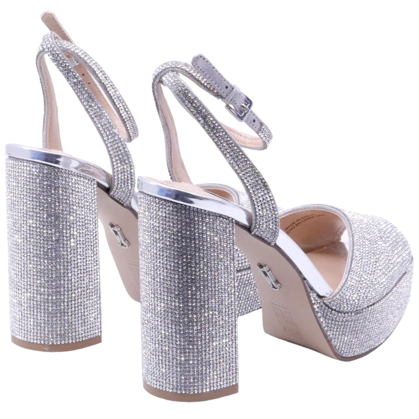 Sandalo con tacco Steve Madden Lourdes in similpelle e strass color argento 
