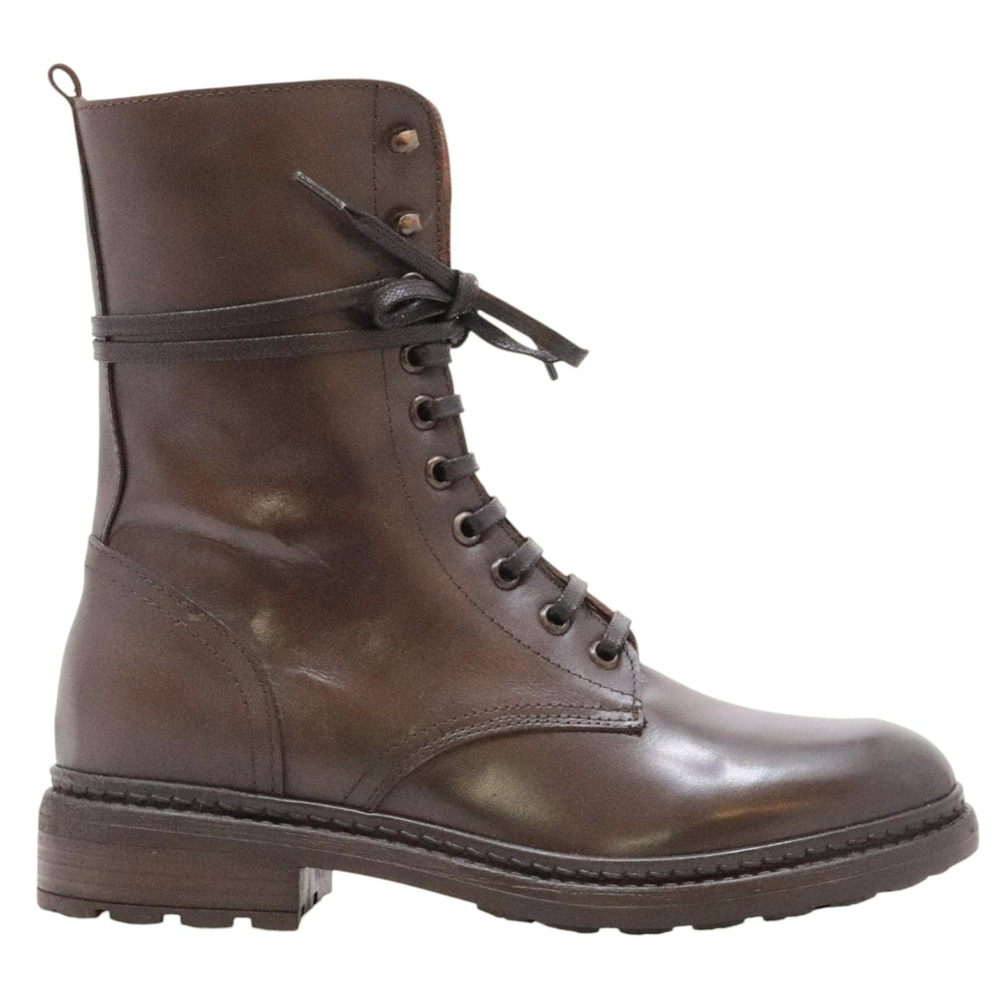 The Seller MW583 stivaletto donna in pelle marrone allacciato con zip laterale 