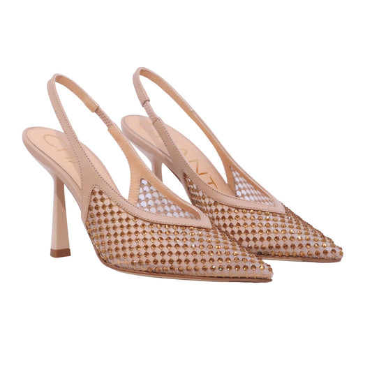 Chantal 1962 3037 slingback donna in capretto fondotinta con strass gold 