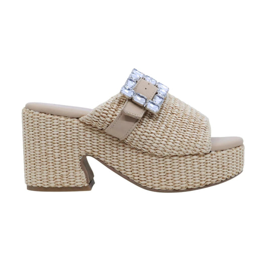 Verderosamarino 3987 sandalo con tacco in pelle beige e corda con accessorio 