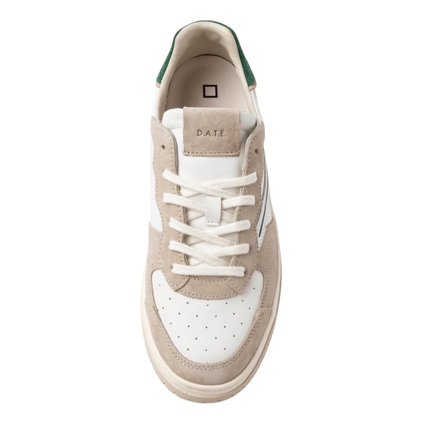 D.A.T.E. Torneo Pure Calf TP-CA-WG sneaker uomo in pelle bianca con dettagli verdi 