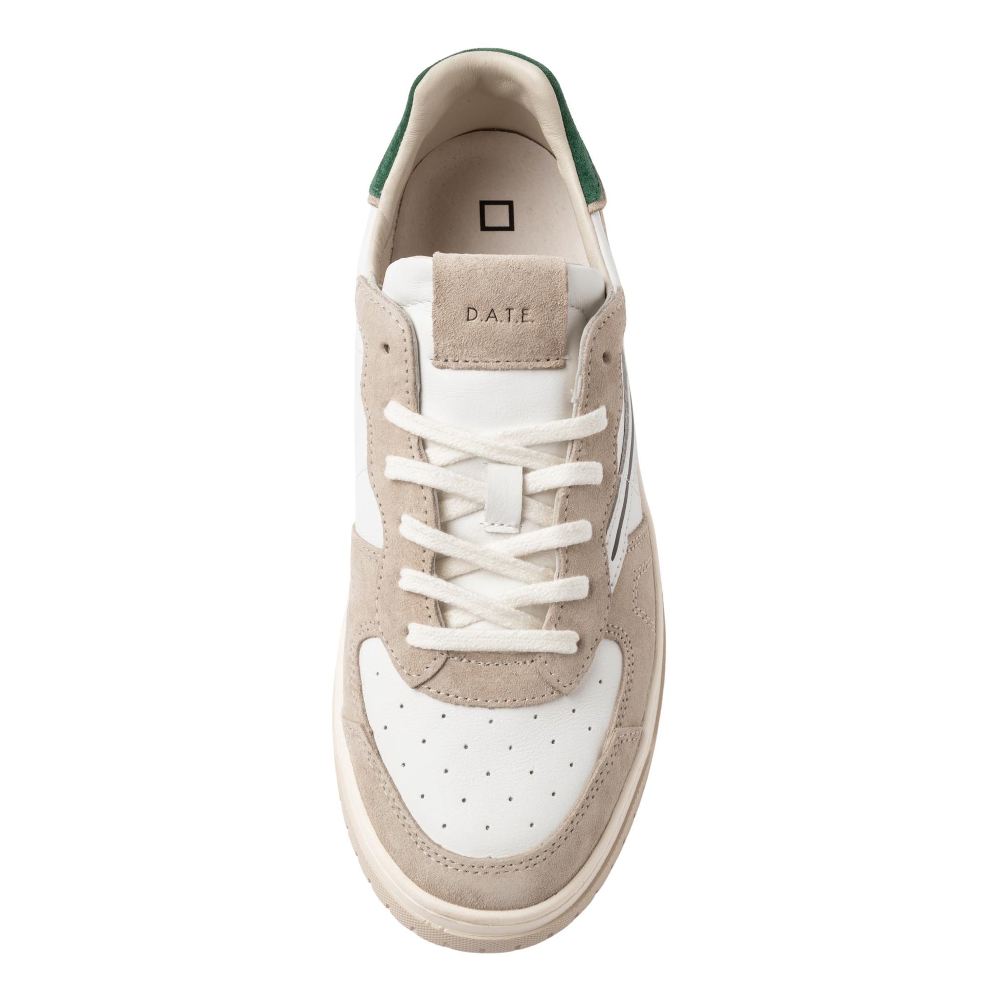 D.A.T.E. Torneo Pure Calf TP-CA-WG sneaker uomo in pelle bianca con dettagli verdi 