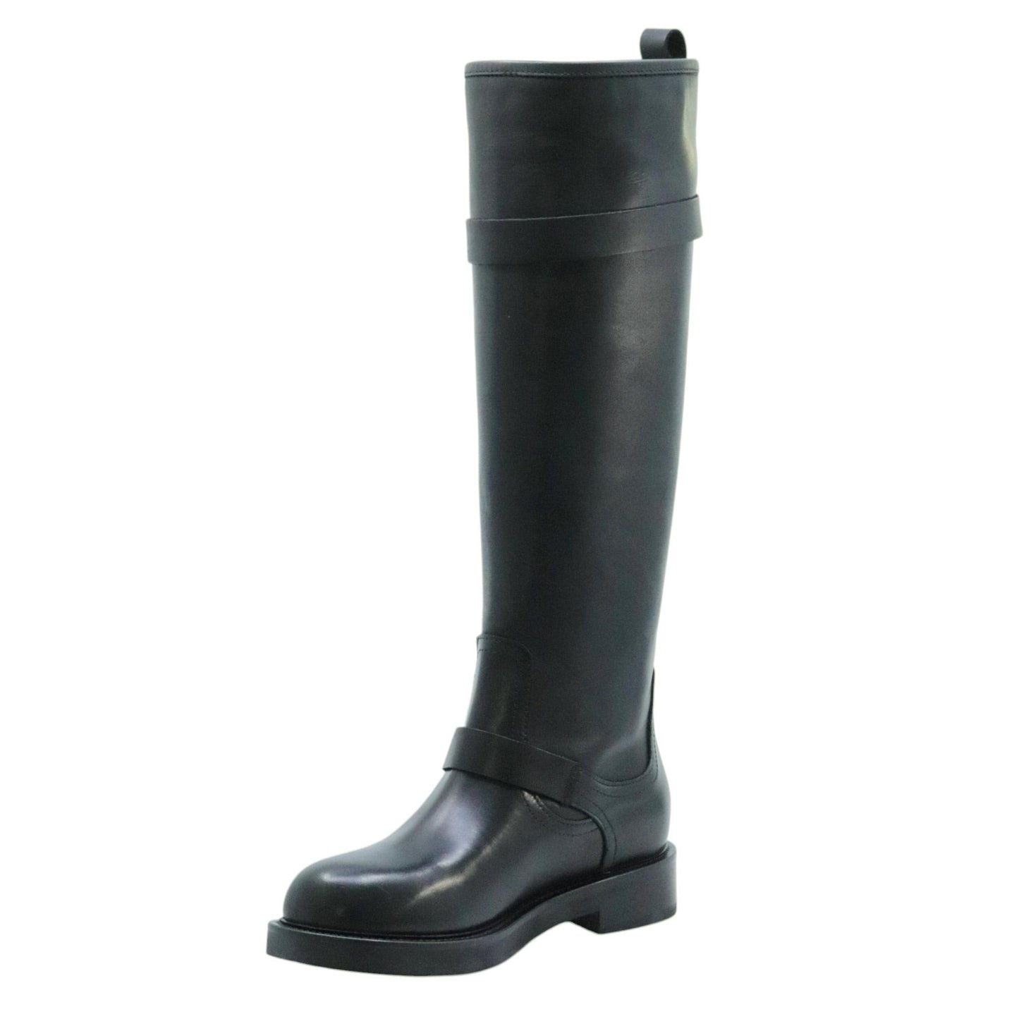 The Seller MW558 stivale donna in pelle nera con doppia fibbia 