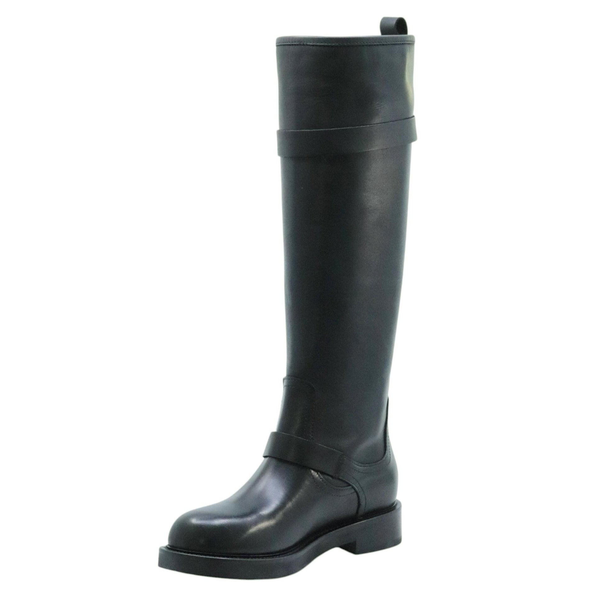 The Seller MW558 stivale donna in pelle nera con doppia fibbia 