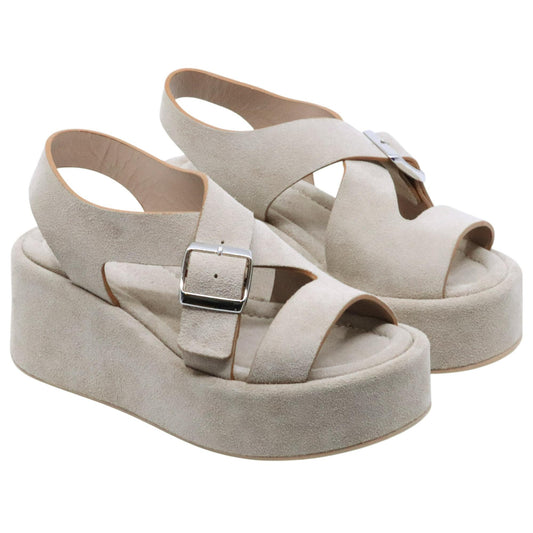 Sandalo zeppa Curiositè 2761 in camoscio taupe 