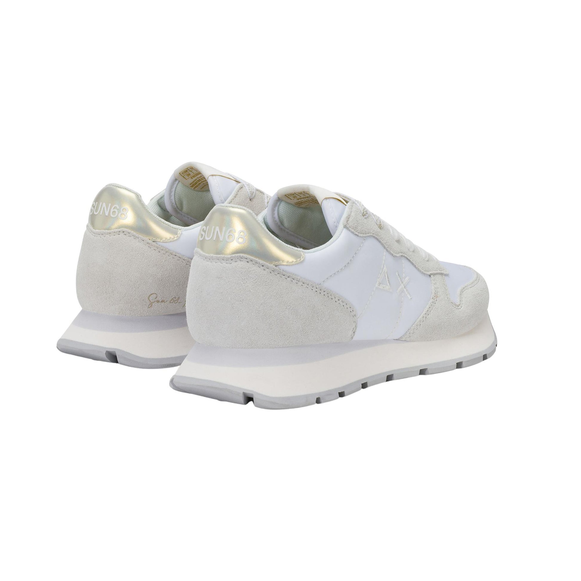Sun68 Ally Gold Silver Z36202-01 sneaker donna in nylon e camoscio bianco 