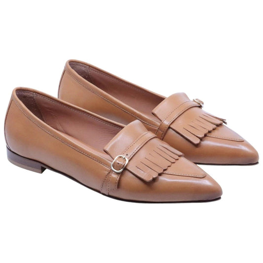Mocassino donna Triver Flight 603 09 in pelle marrone cuoio con frenge 