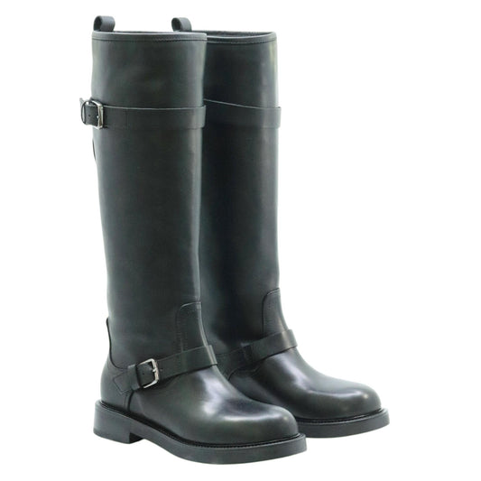 The Seller MW558 stivale donna in pelle nera con doppia fibbia 