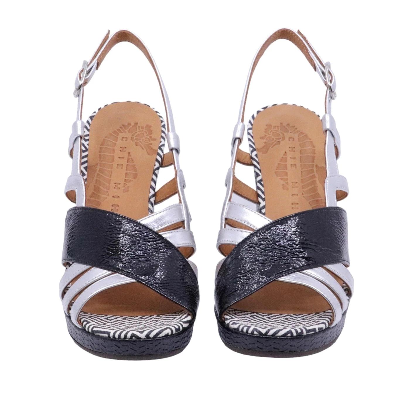 Chie Mihara Kipe sandalo donna in pelle nera e argento 