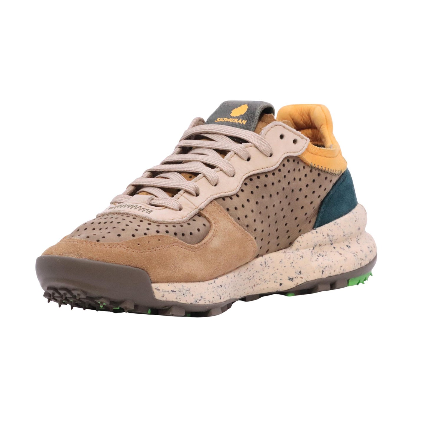 Satorisan Chacrona Laser Premium Loden Brown sneaker uomo in camoscio e pelle traforata<BR/> 