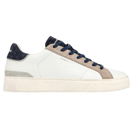Sneaker uomo Crime London Blade 14700 in pelle bianca con talloncino in camoscio blu 
