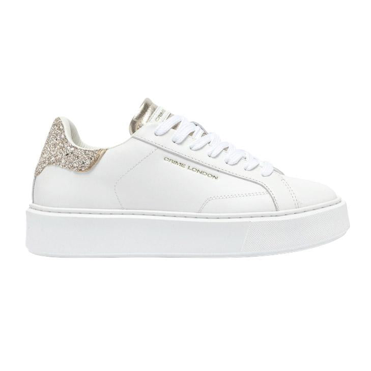 Sneaker donna Crime London New Extralight 20803 in pelle bianca e talloncino con strass platino 