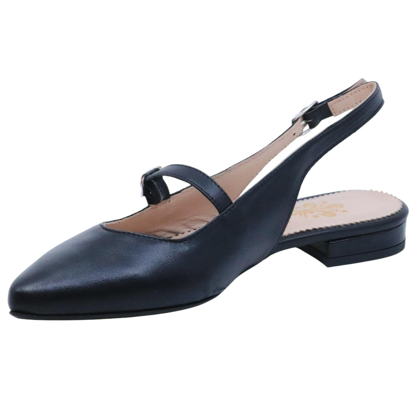 Jaffè 601 T slingback donna in pelle nera con cinturino e suola in cuoio 
