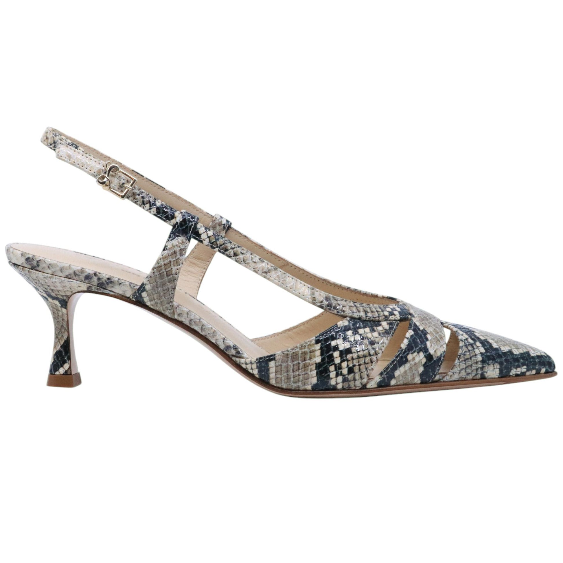 Slingback donna Sergio Levantesi Edda in pelle stampa serpete color sabbia 