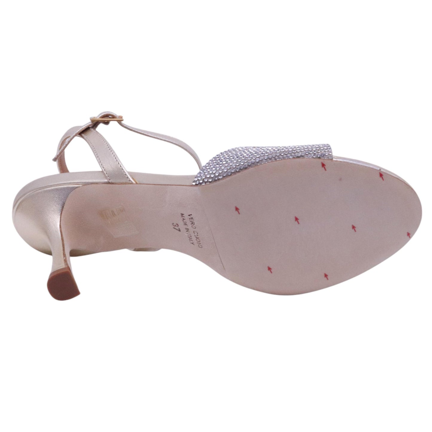 Sandalo con tacco Chantal 2635 in pelle satinata platino 