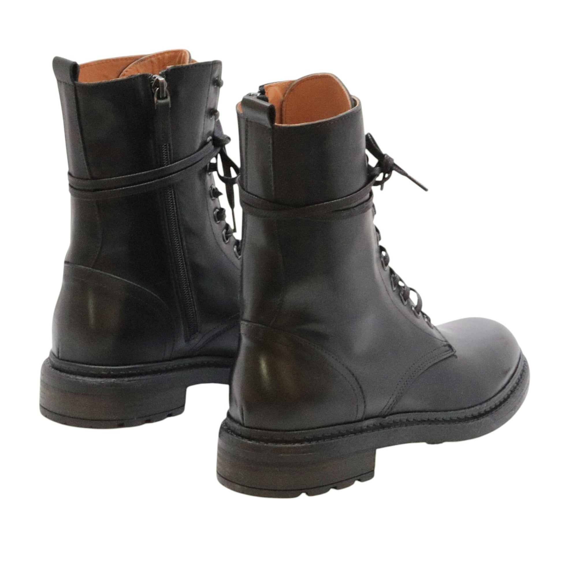 The Seller MW583 anfibio donna in pelle nera allacciato con zip laterale 