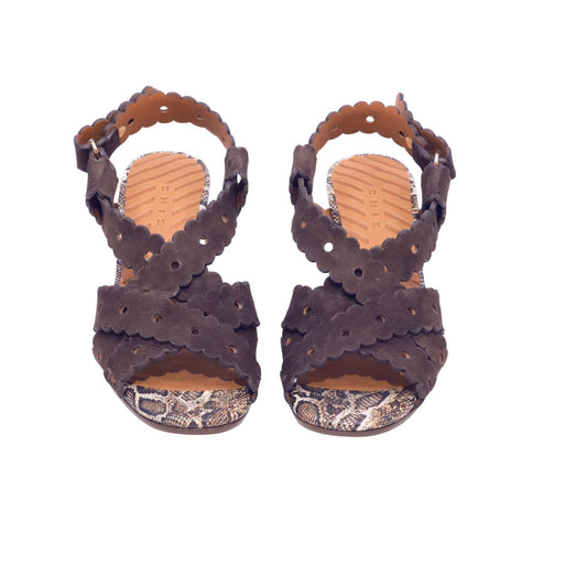 Chie Mihara Biby sandalo donna in camoscio marrone con tacco stampa serpente