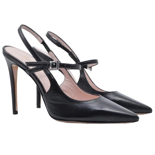 Anna F 1395 slingback donna in pelle nera elegante da cerimonia con tacco alto 