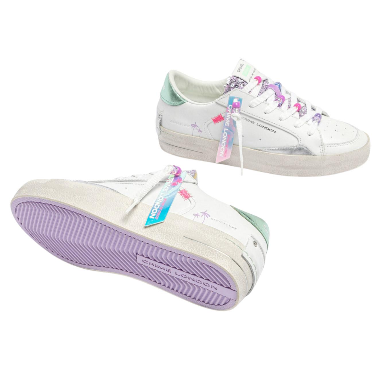 Sneaker donna Crime London Sk8 Deluxe 20100 in pelle bianca e multicolor 