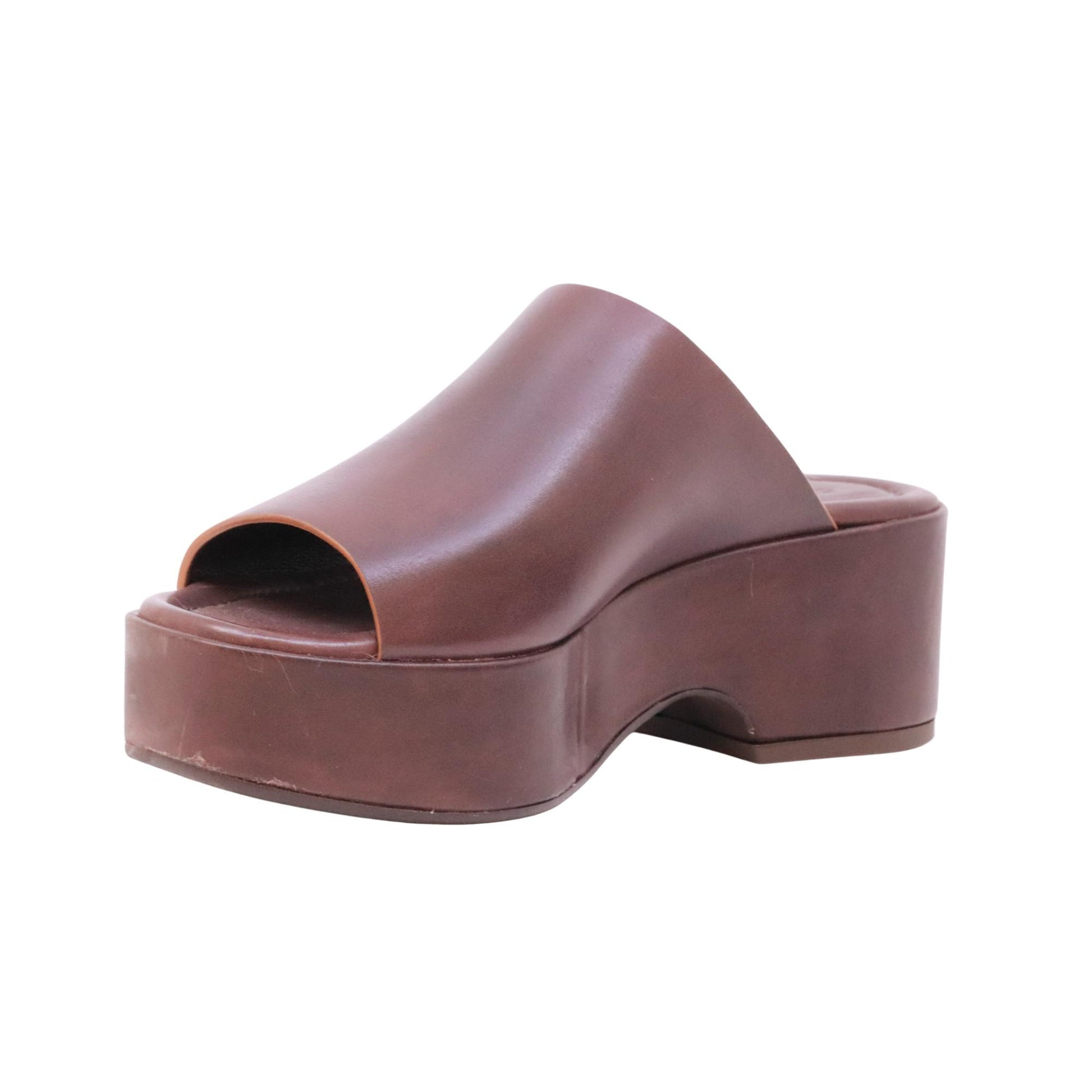 Curiosité 2960 Maverik sandalo donna con zeppa in pelle marrone castagna fascia larga 