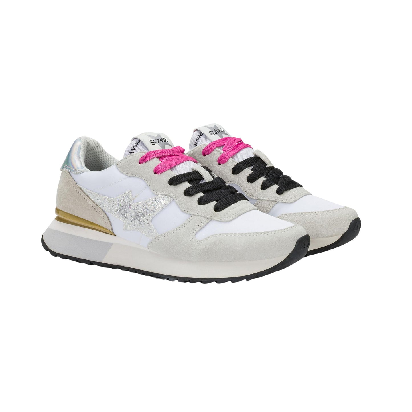 Sun68 Stargirl Glitter Z36214-01 sneaker donna in camoscio e nylon bianco 