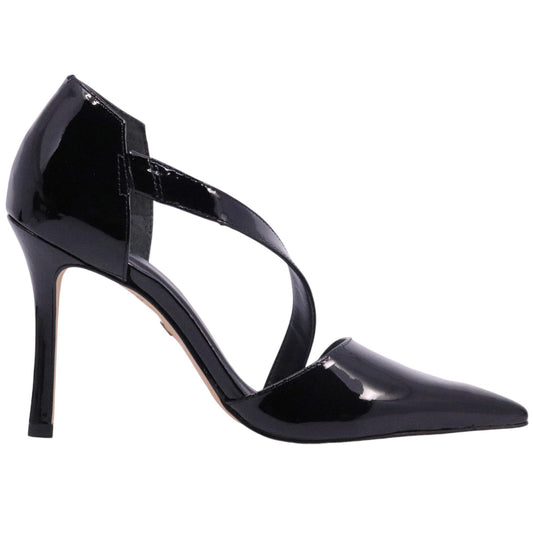 Décolleté donna Carrano 607002 in pelle vernice di colore nero aperto ai lati 