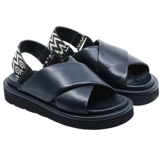 Sandalo donna Tosca Blu Summerlyn in pelle nera e cinta elastica in tessuto 