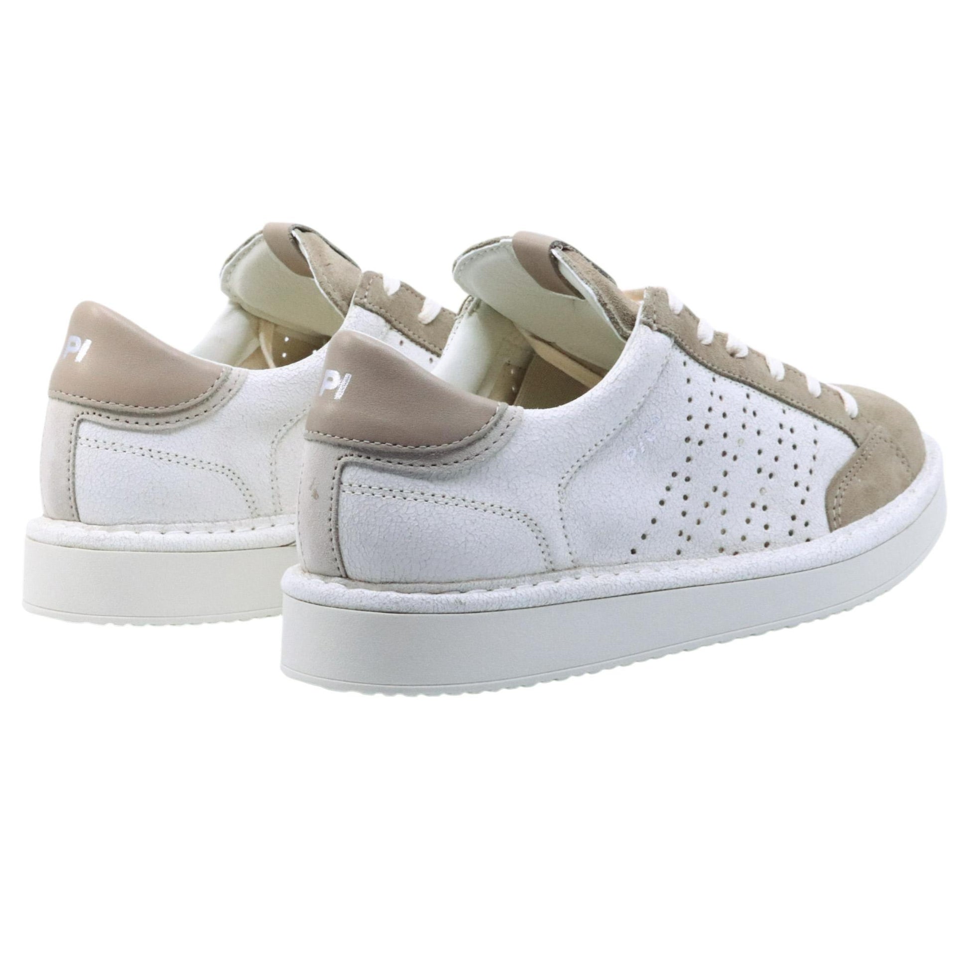 Seaker uomo Panchic P01 in pelle bianca avorio e camoscio vintage khaki 