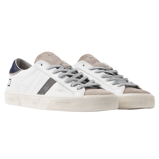 DATE Hill Low Scratch White Blue HL SC WL sneaker uomo in morbida pelle bianca 