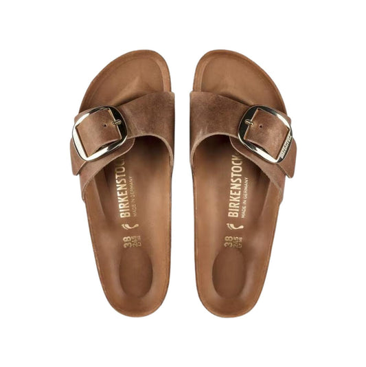 Birkenstock Madrid Big Buckle pelle oliata Cognac sandalo donna narrow fit 