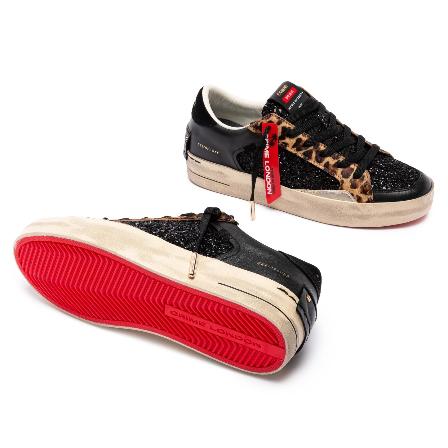 Crime London 25114 SK8 Deluxe sneaker donna in pelle nera e glitter 