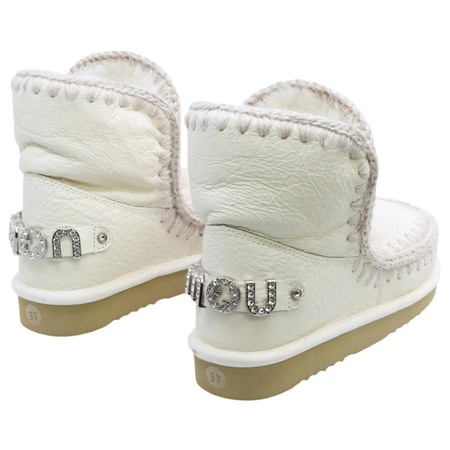 Mou Eskimo 18 rhinestones logo stivaletto donna in pelle di montone bianca 