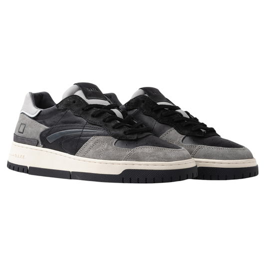 DATE Torneo Pure Vintage TP VC BK sneaker uomo in pelle nera e camoscio grigio 