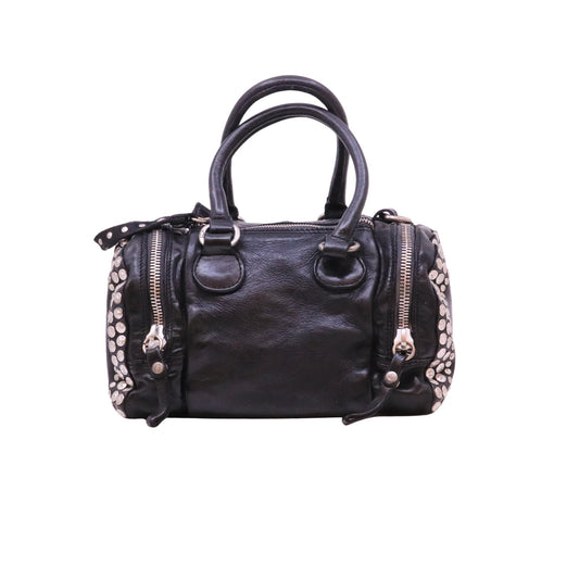 Campomaggi Britney C002780ND borsa bauletto in pelle nera con borchie 