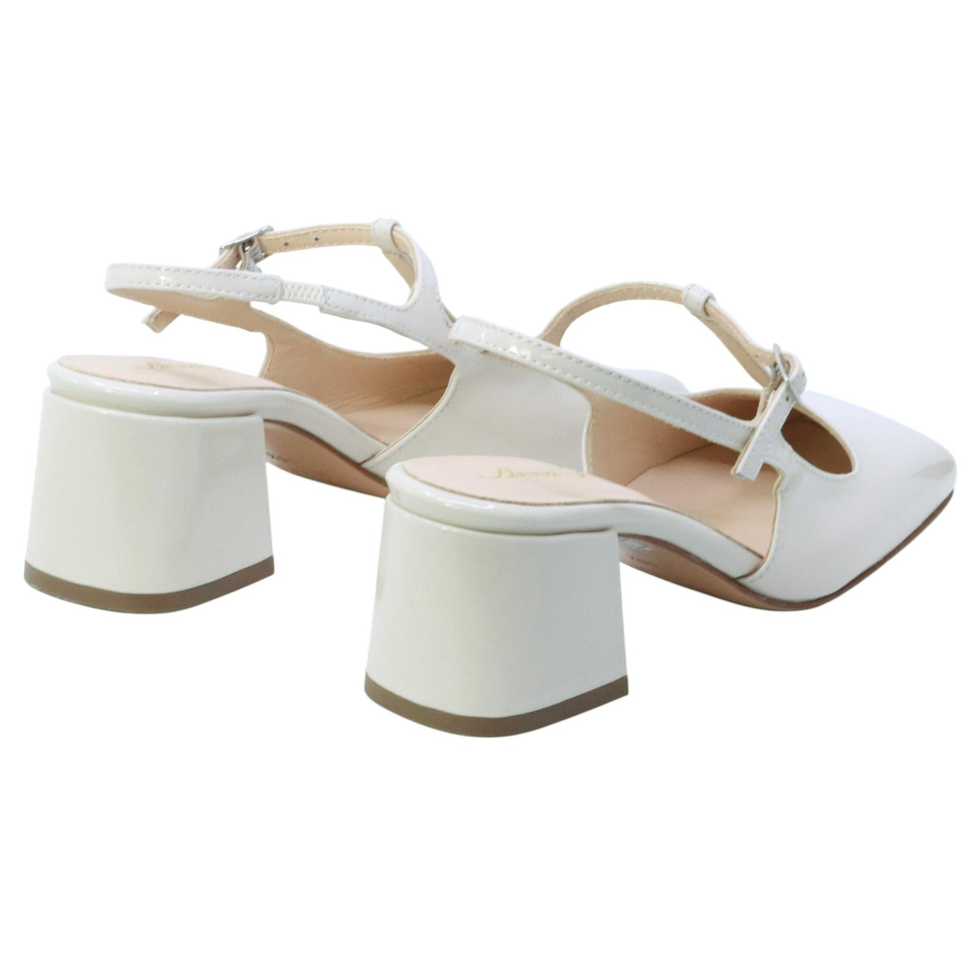 Slingback donna Anna F 1835 in pelle vernice bianca gesso 
