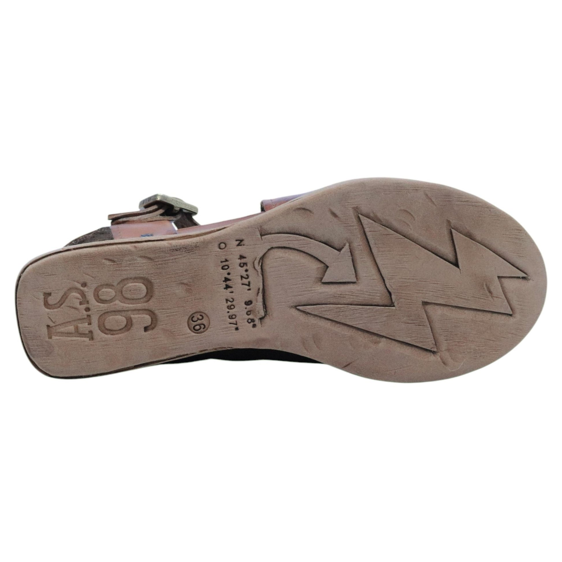 AS98 A15043 Calvados sandalo donna in pelle cuoio con zeppa casual artigianale 