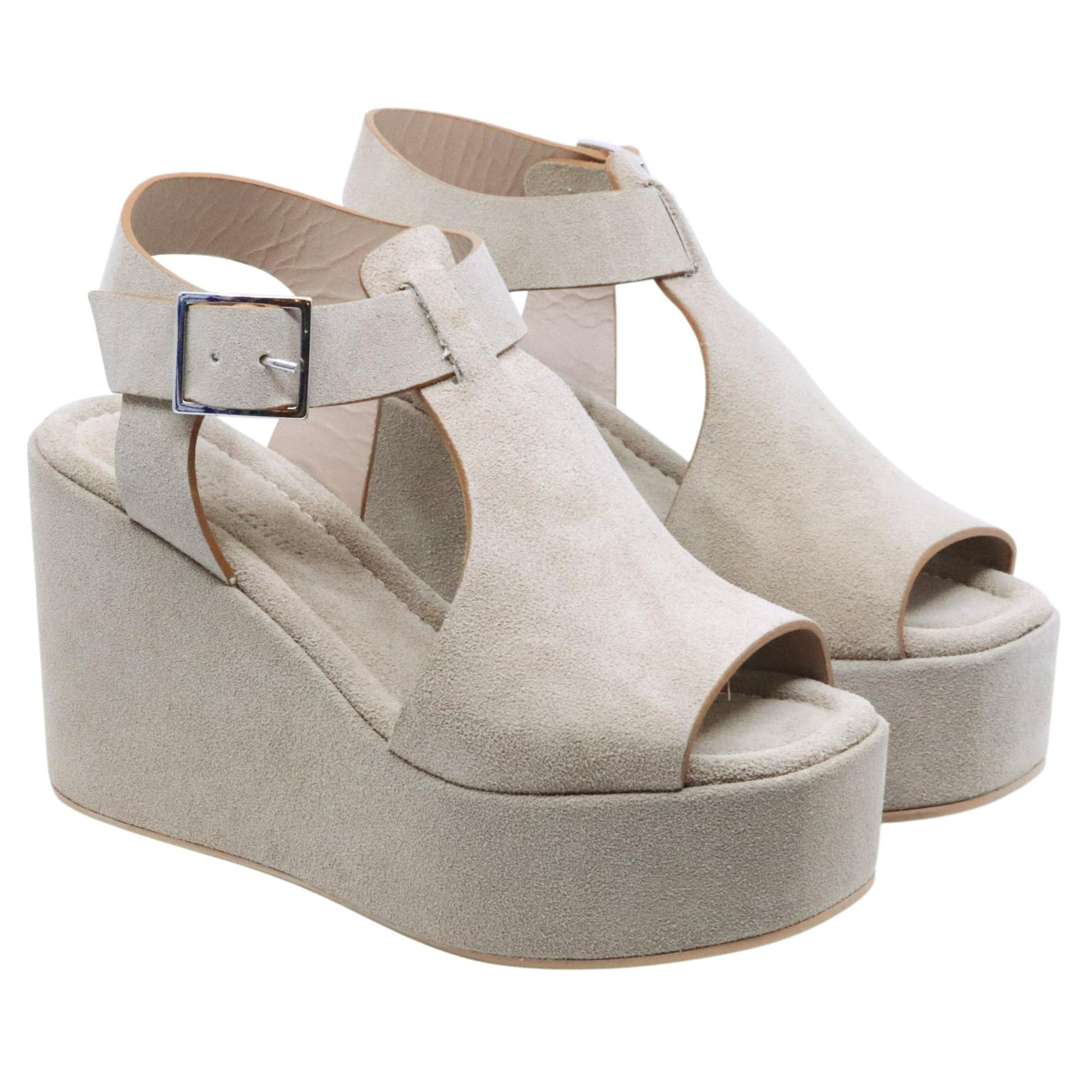 Sandalo zeppa Curiositè 2744 in camoscio taupe 