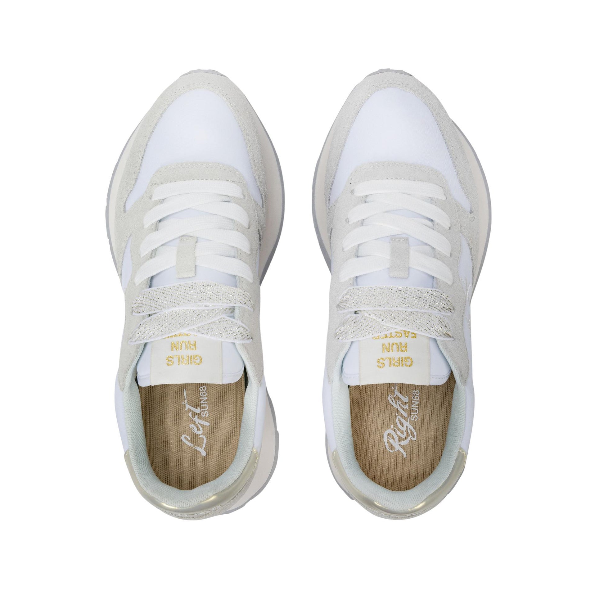 Sun68 Ally Gold Silver Z36202-01 sneaker donna in nylon e camoscio bianco 