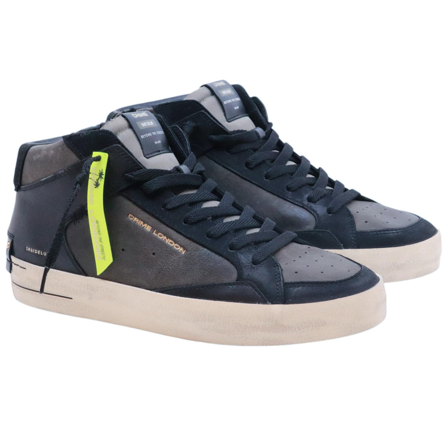 Crime London Sk8 Deluxe Mid 15152 in pelle verde scuro e nera 