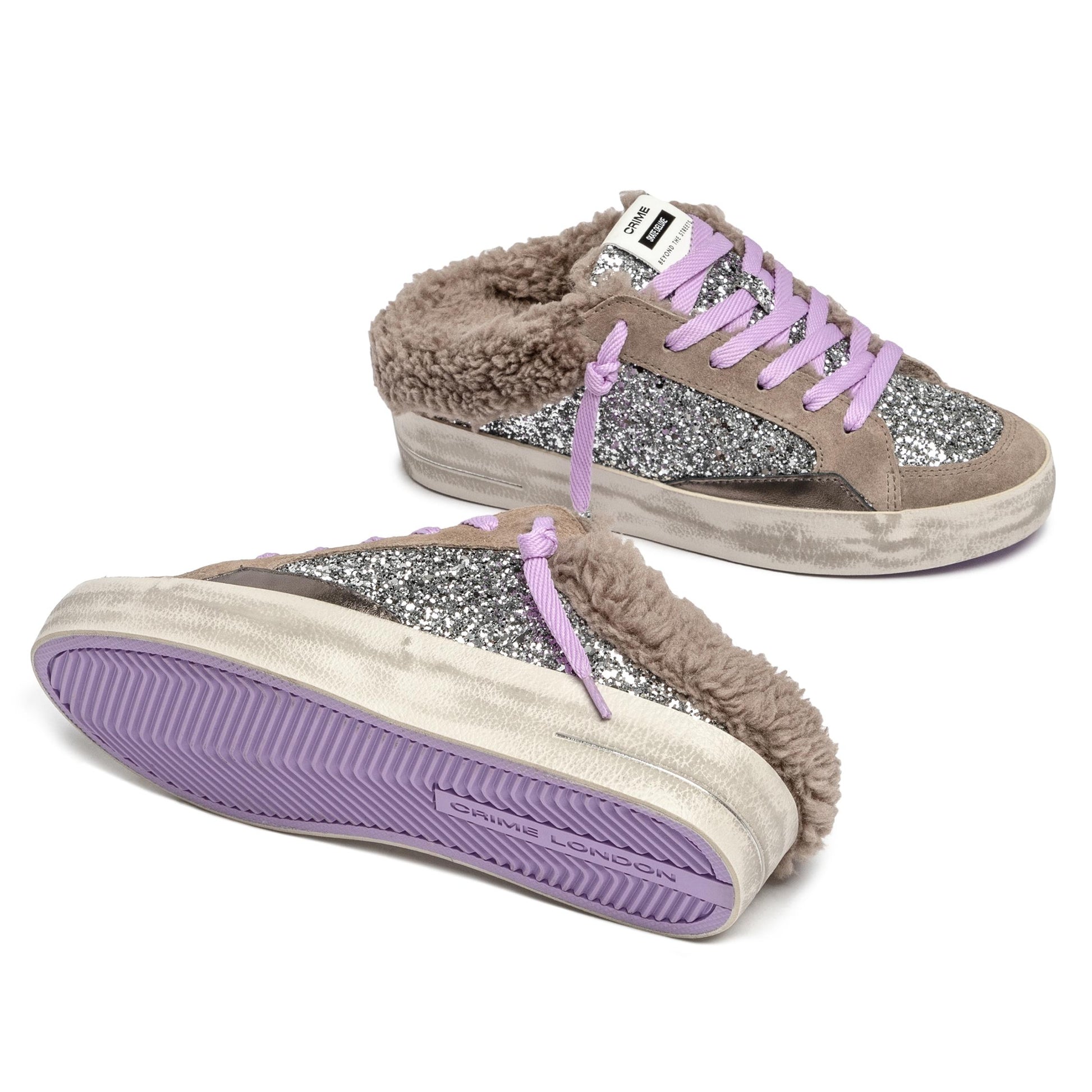 Crime London 25132 Sk8 Deluxe Sabot sneaker donna in glitter argento 