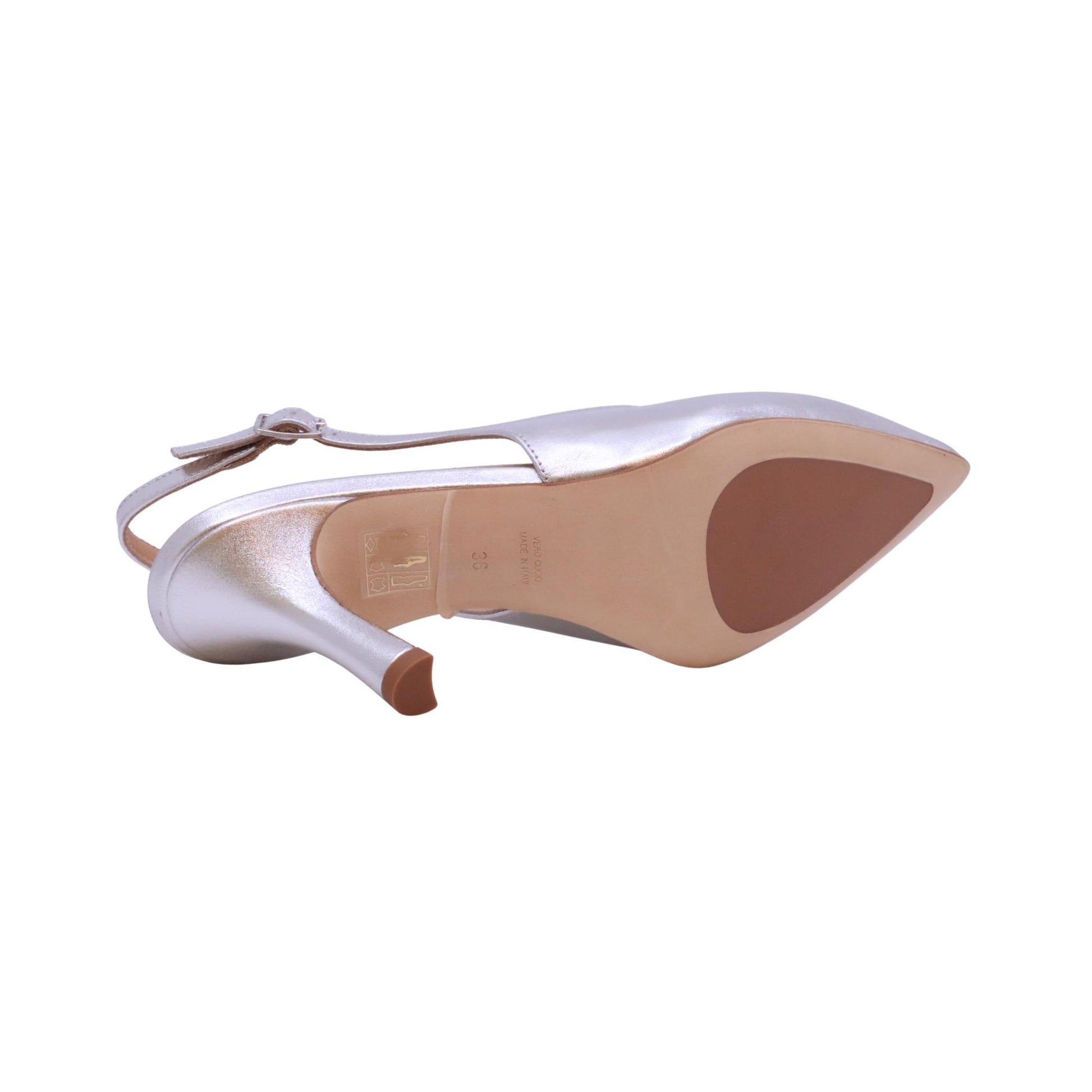 Le Briella Z961 slingback donna in pelle laminata argento elegante da cerimonia 