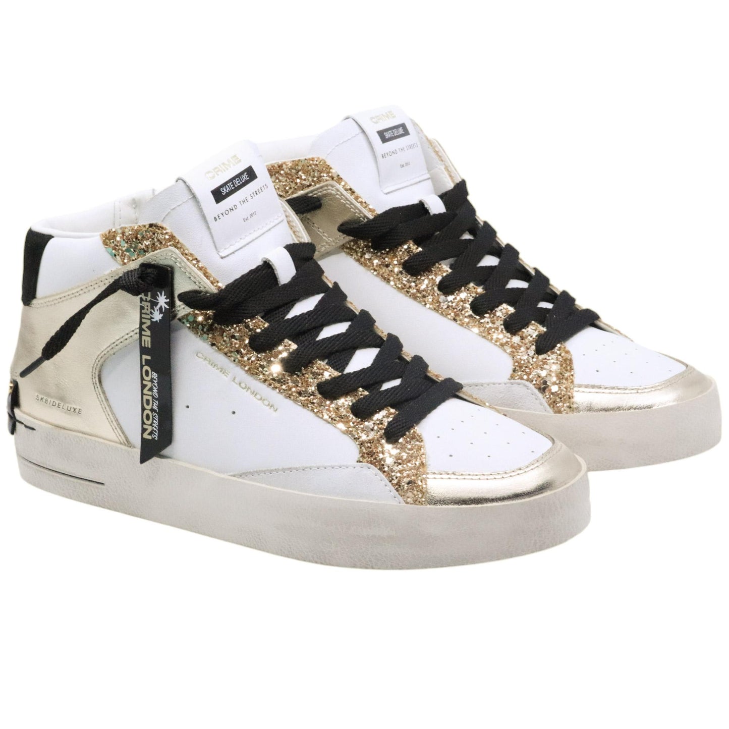 Crime London Sk8 Deluxe Mid 21150 in pelle bianca e oro 