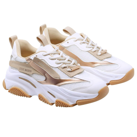Steve Madden Possession E Coconut Mlk Brz sneaker donna in tessuto bianco e bronzo 